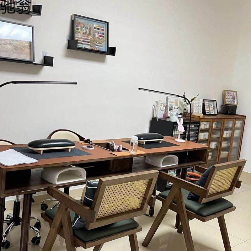 美甲实木胡桃桌子美式家用复古台单双人简约吸尘器桌面美甲台套装