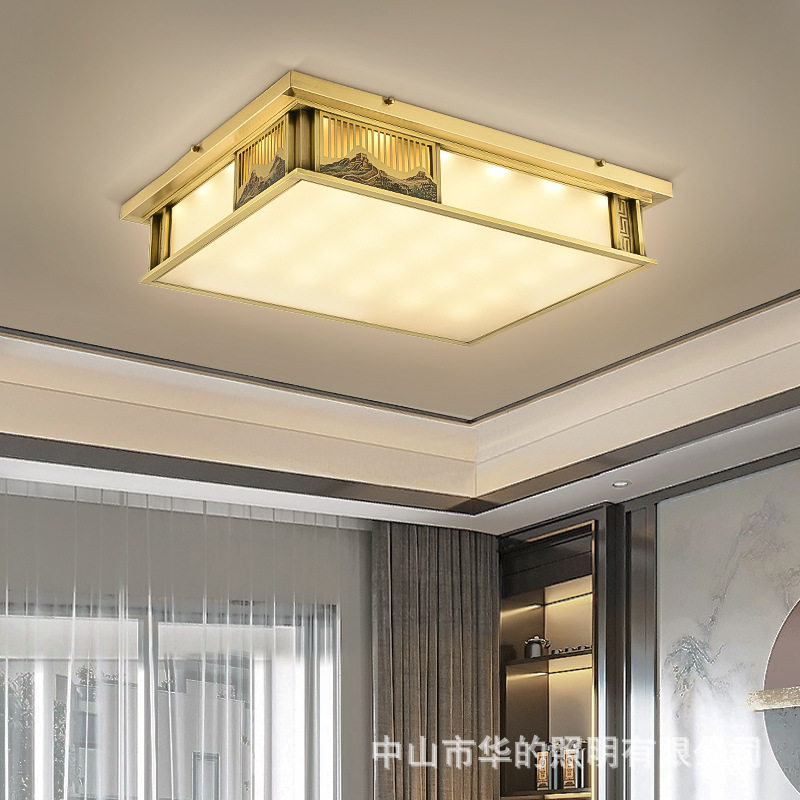 新中式全铜吸顶灯长方形客厅灯中国风餐厅灯现代简约书房卧室灯具