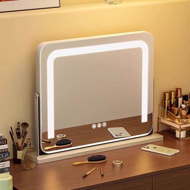 台式镜子2025家用梳妆台新款化妆镜带灯大号智能镜可旋转led桌面