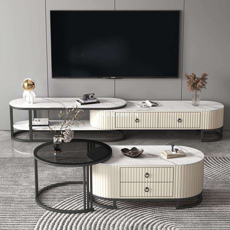 茶几2025新款小户型简约网红岩板圆形玻璃组合客厅家用实木茶台桌