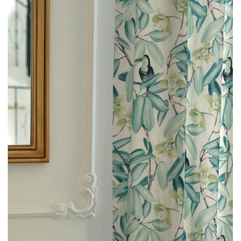 北欧日式美式田园乡村植物棉绒数码印花遮光卧室阳台成品窗帘布料