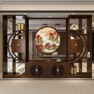 新中式实木玄关柜隔断风水屏风遮挡装饰博古架展示柜现代入户