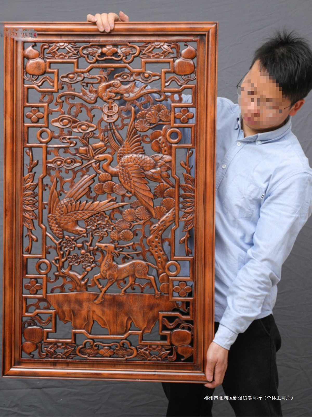 新中式东阳木雕香樟实木玄关壁画