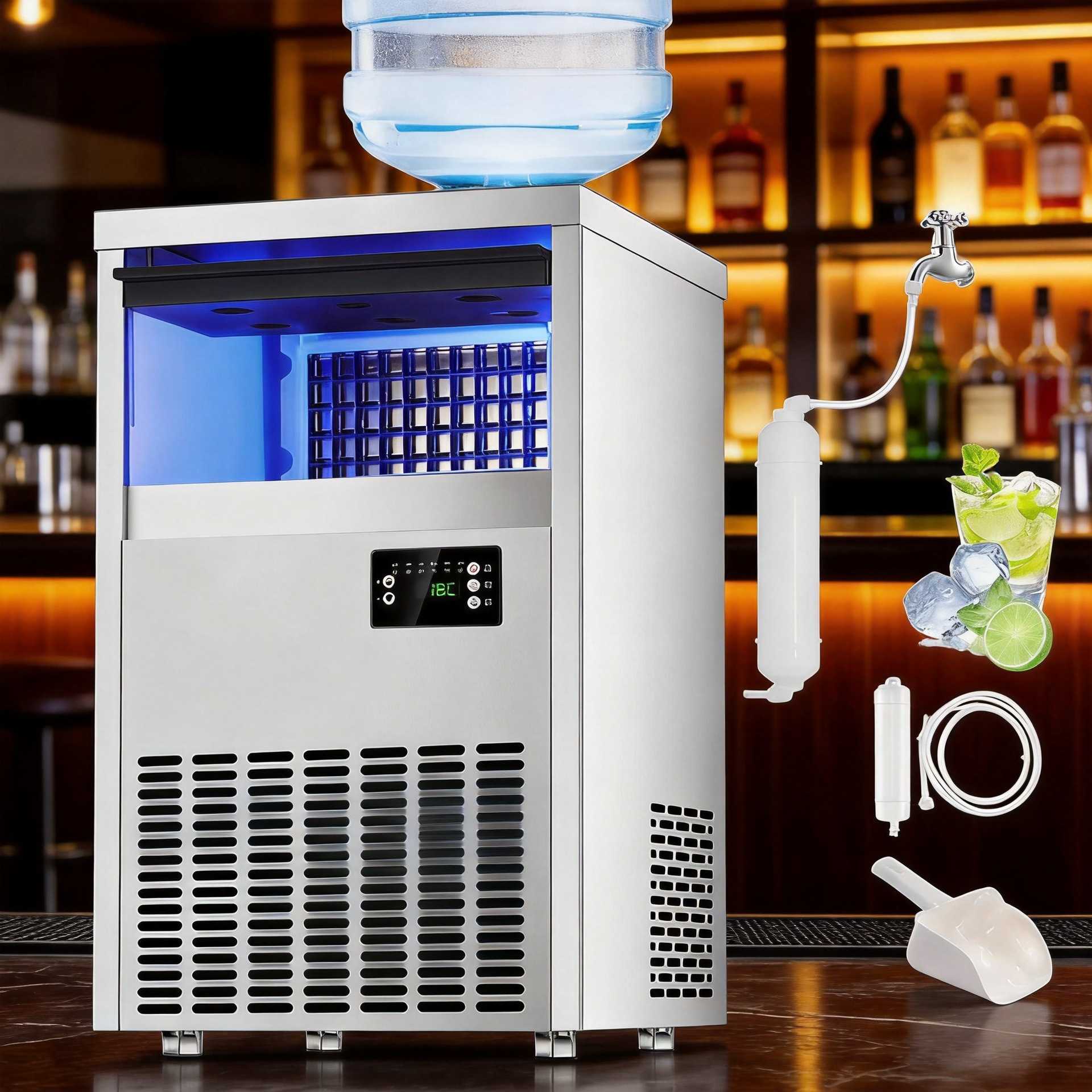 新升级制冰机商用奶茶店摆摊酒吧全自动方冰小型造冰块机风冷