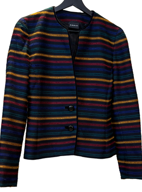 Akris瑞士产38码彩虹条外套中古Vintage古着-9