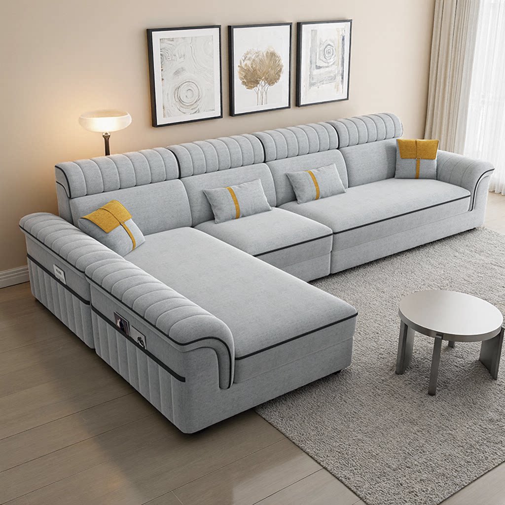 现代简约雪尼尔棉麻布艺沙发客厅冬夏两用可拆洗转角贵妃沙发组合