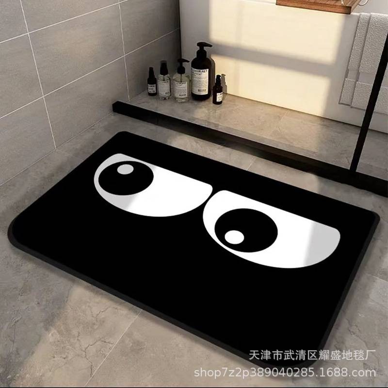 卡通大眼睛卫生间厕所门口防滑垫家用浴室吸水速干垫软硅藻泥地垫