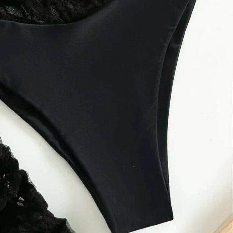 亚马逊长袖网纱束身泳衣女腰抽绳欧美防晒罩衫三件套比基尼