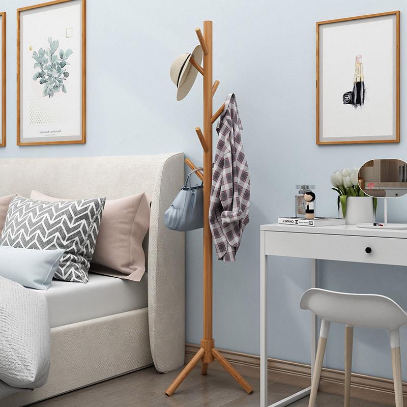 实木衣帽架挂衣服包架立杆式办公卧室家用简约置物收纳架落地衣架
