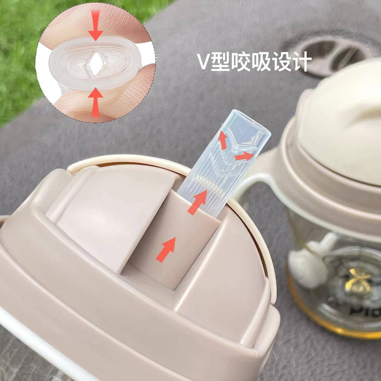 儿童滑盖吸管学饮杯大口径宝宝喝水杯防呛防漏大容量带手柄可装30