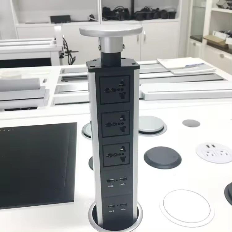 办公桌面提拉式升降插座隐藏暗装扒拉升降排插座多电源立体式插座