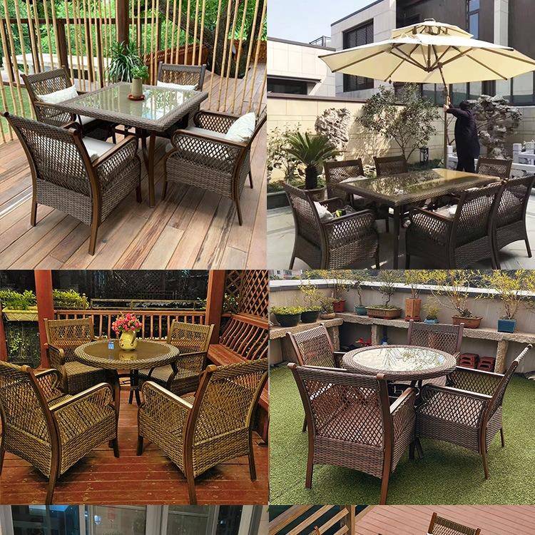户外桌椅庭院休闲藤椅室外花园阳台藤编餐桌椅露台组合金属