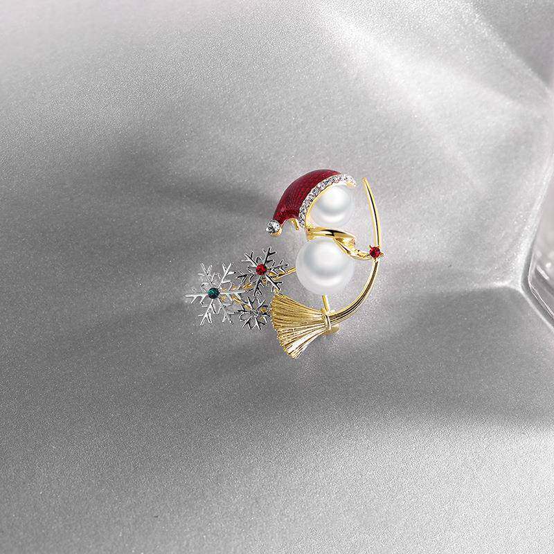 高档珍珠雪人胸针奢华圣诞节礼物别针 女士时尚配件胸花