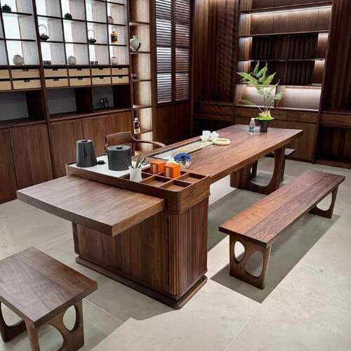 新中式茶桌椅家用客厅实木茶室茶台北美黑胡桃木泡茶桌办公家具