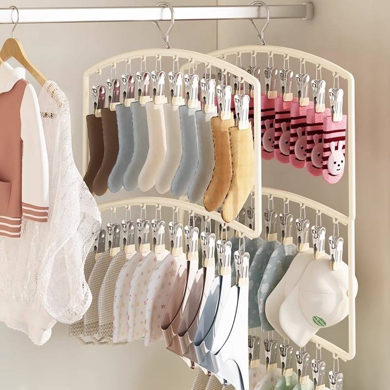 儿童衣架多夹子袜子防风晾晒架家用挂衣神器宝宝婴儿无痕防滑衣撑