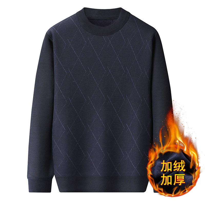 爸爸毛衣加绒加厚中老年男款秋冬季老人保暖针织衫爷爷圆领内搭衣
