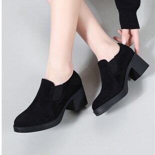2023春季新款厚底高跟鞋中跟四季鞋软底百搭粗跟英伦工作鞋单鞋女