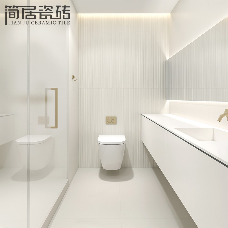 极简轻奢风奶油白色通体板岩格栅瓷砖 卫生间洗手间墙砖地砖1200