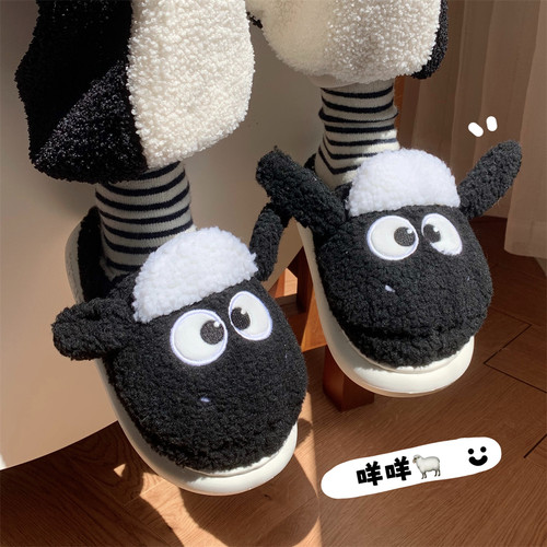情侣呆萌可爱小羊驼软底棉拖鞋室内穿防滑保暖毛绒月子鞋男女冬季