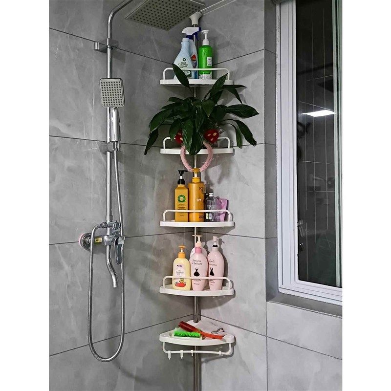 厂家浴室置物架不锈钢伸缩杆顶天立地卫生间厨房三角收纳层架子免