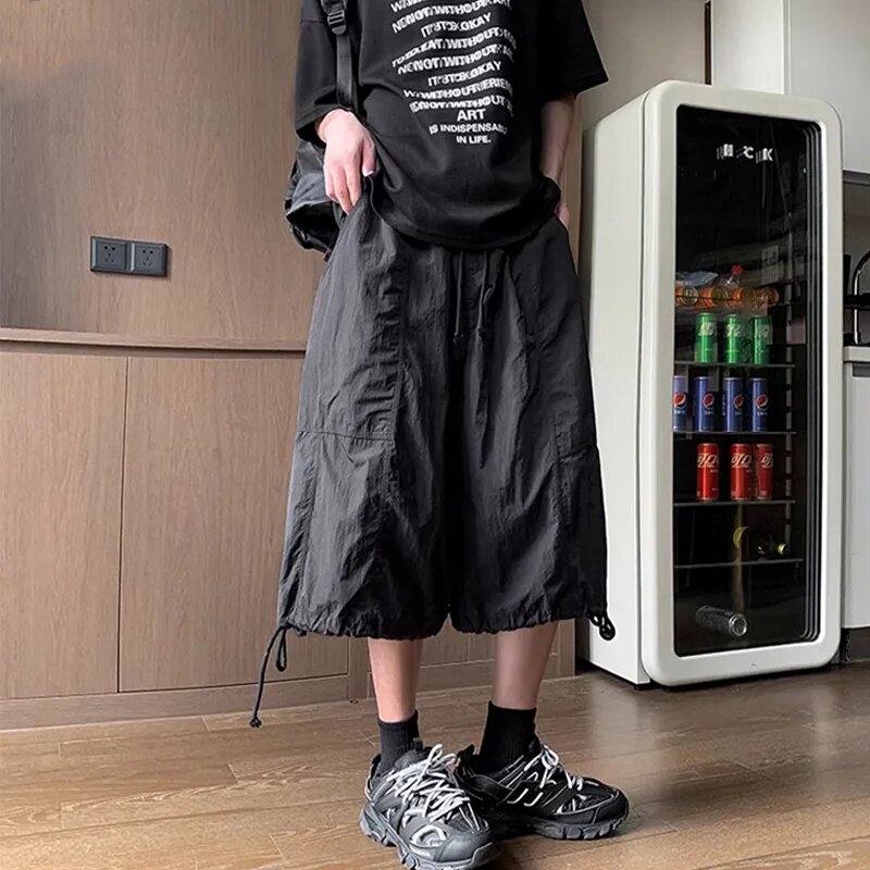 大码300斤男装美式7分裤男款夏季薄款裤子休闲宽松山本风工装短裤