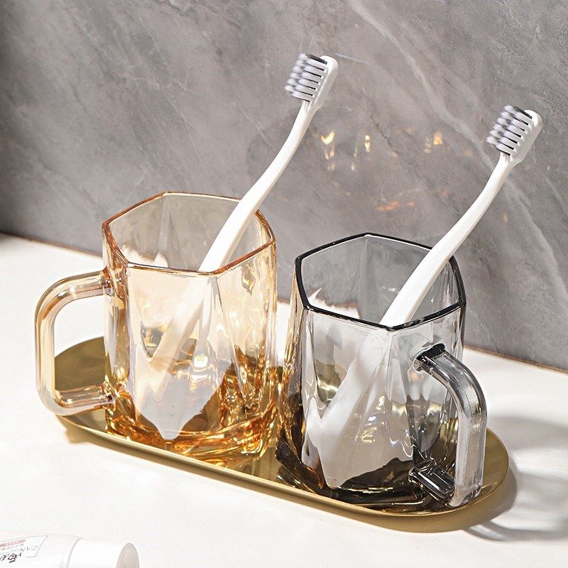 家用洗漱杯情侣玻璃杯轻奢水杯带把刷牙杯子卫生间简约漱口杯套装,家庭/个人清洁工具,洗漱杯,淘宝优惠券,粉丝福利购,淘宝优惠卷