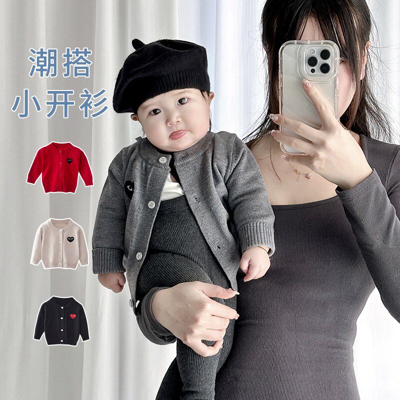 婴儿毛衣开衫春秋针织衫线衣红色婴幼儿外套一岁男女宝宝衣服上衣