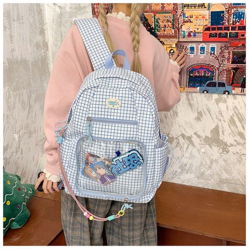 学生书包日系韩版高颜值撞色透明书包少女休闲百搭双肩背包娃包潮