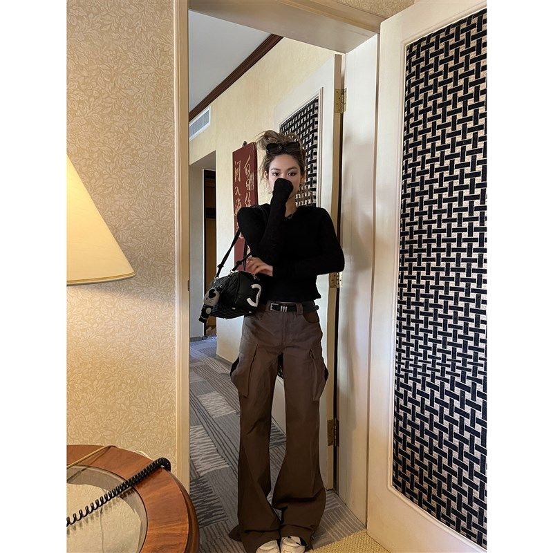 Xinlei Lin 贝式辣妹裤脚调节双色工装裤休闲裤长裤女春夏