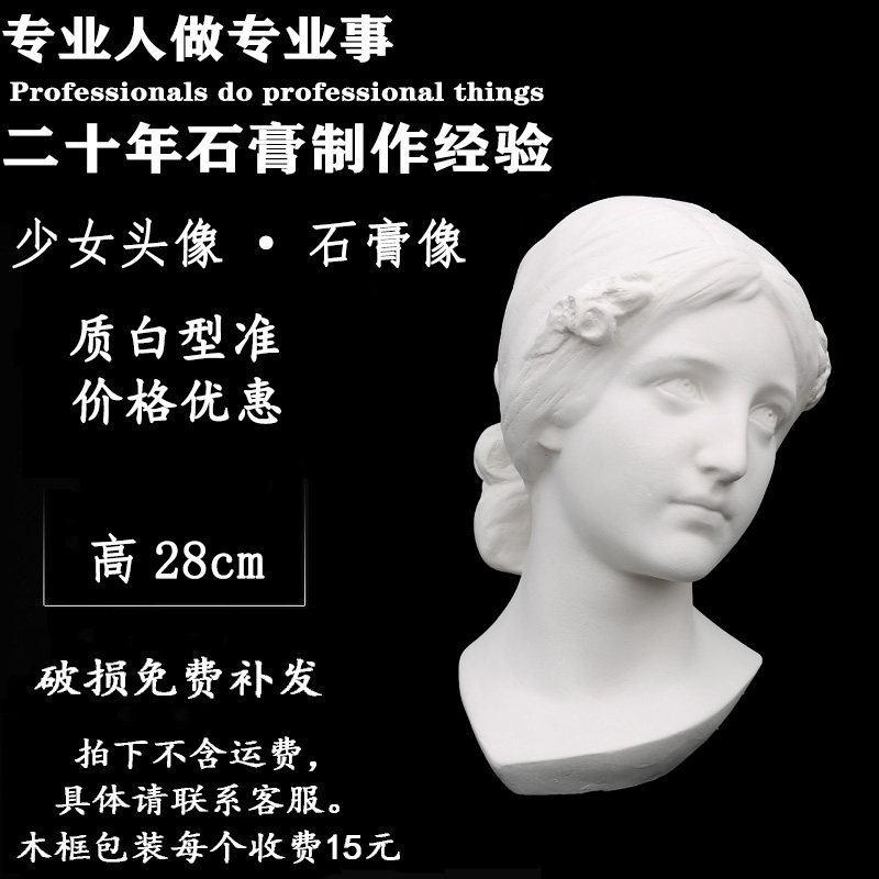 H28cm少女石膏像头像素描写生美术教具模型人物静物摆件人像雕塑