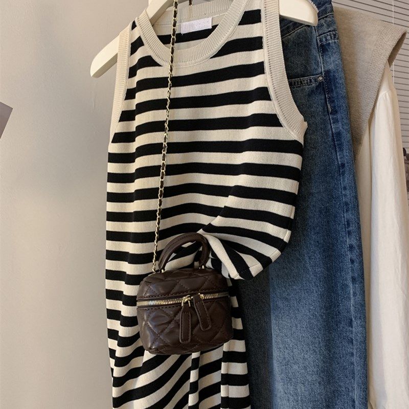 胖妹妹大码条纹无袖针织背心连衣裙女夏季2024年新款宽松小众长裙