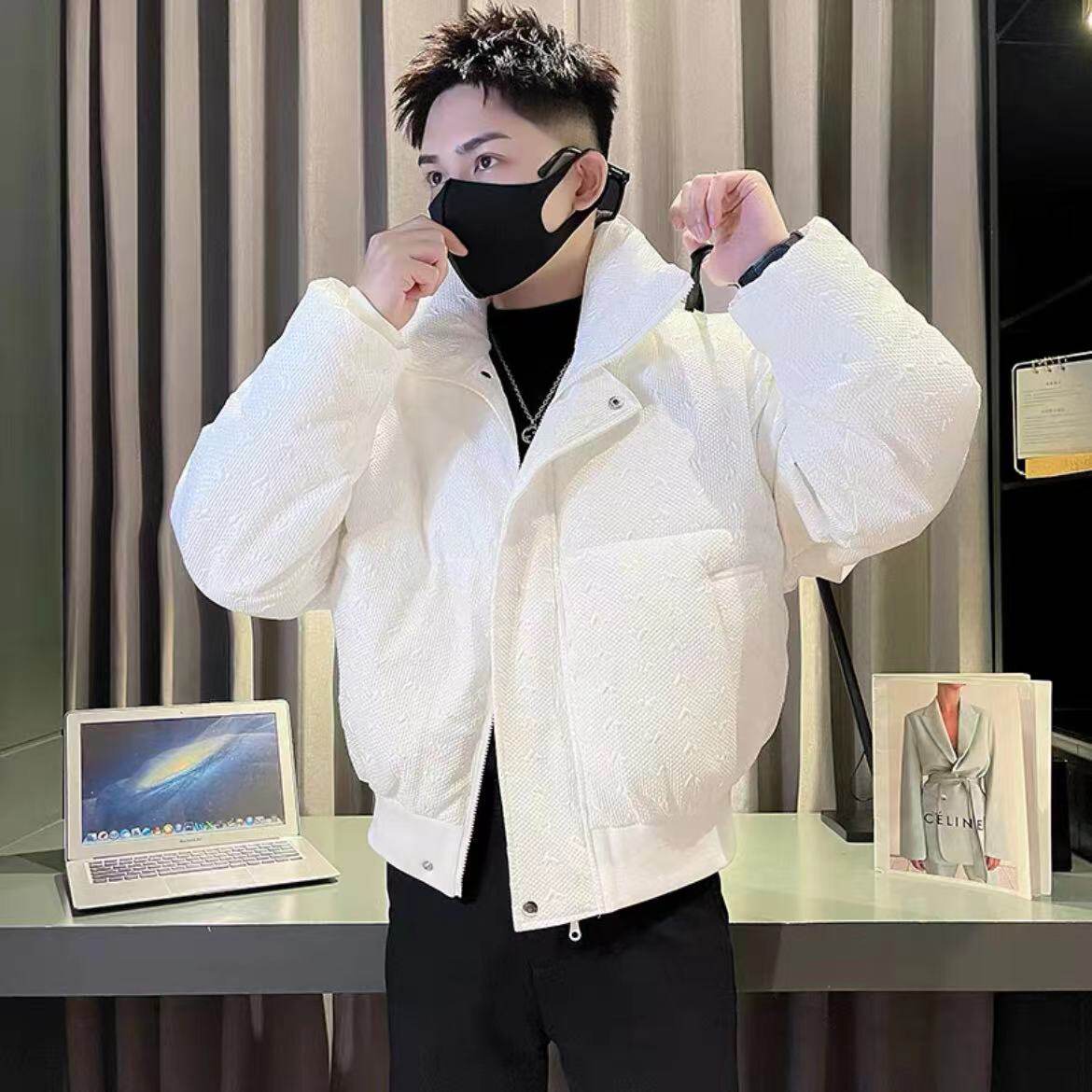 肌理感面包服男短款棉衣加厚外套冬季白色棉袄2023新款潮羽绒棉服