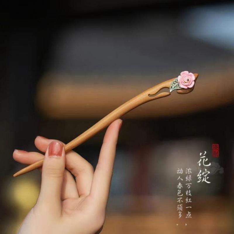 日常百搭!桃木发簪!简约现代旗袍汉服马面裙簪子头饰手工发簪