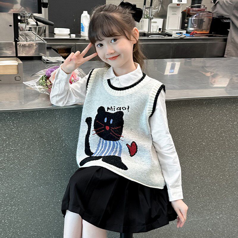 女童针织马甲背心毛衣春秋款2024新款秋季儿童小女孩可爱无袖上衣