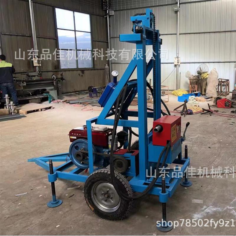 家用农田灌溉钻井设备 便携牵引式打井机 轮式折叠龙门架打孔机