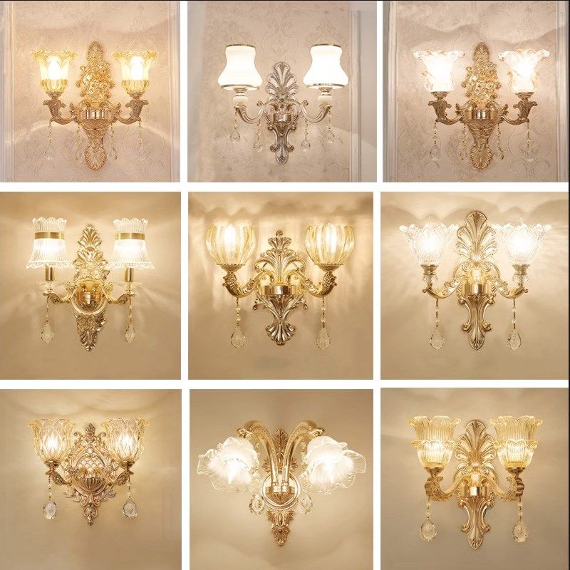 欧式高档客厅电视背景墙灯水晶卧室床头灯大气三色光过道房间灯具