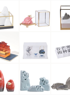 现代中式陶瓷摆件铁艺酒店餐厅书房样板间玄关处装饰品工艺摆设