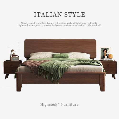 北欧全实木床架1米8胡桃木轻奢双人高端大气主卧现代简约1.5家用