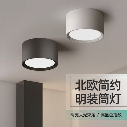 明装筒灯圆形极简灯led吸顶式轻奢客厅卧室走廊过道灯20W30W超亮