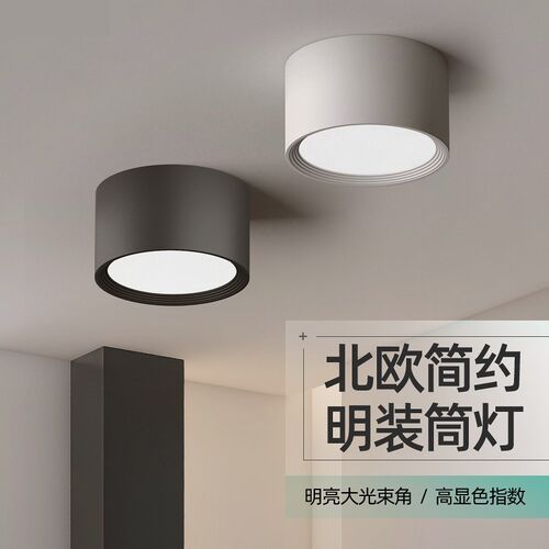明装筒灯圆形极简灯led吸顶式轻奢客厅卧室走廊过道灯20W30W超亮