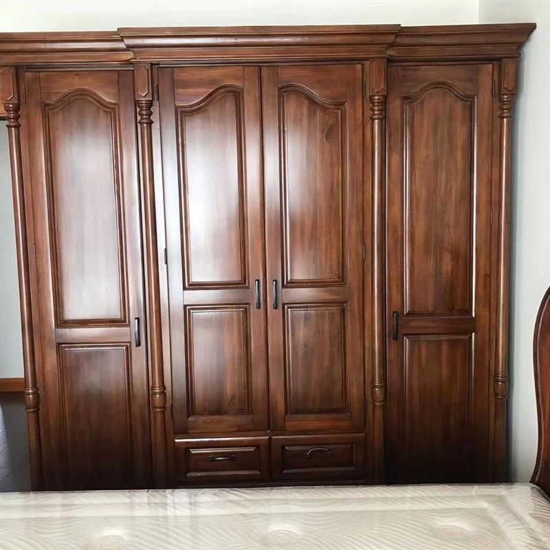 DB805美式四门衣柜全实木古典简美衣柜胡桃色白色定制大小衣柜