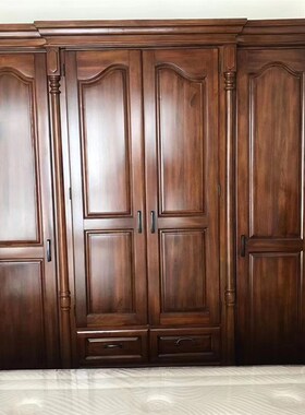 DB805美式四门衣柜全实木古典简美衣柜胡桃色白色定制大小衣柜