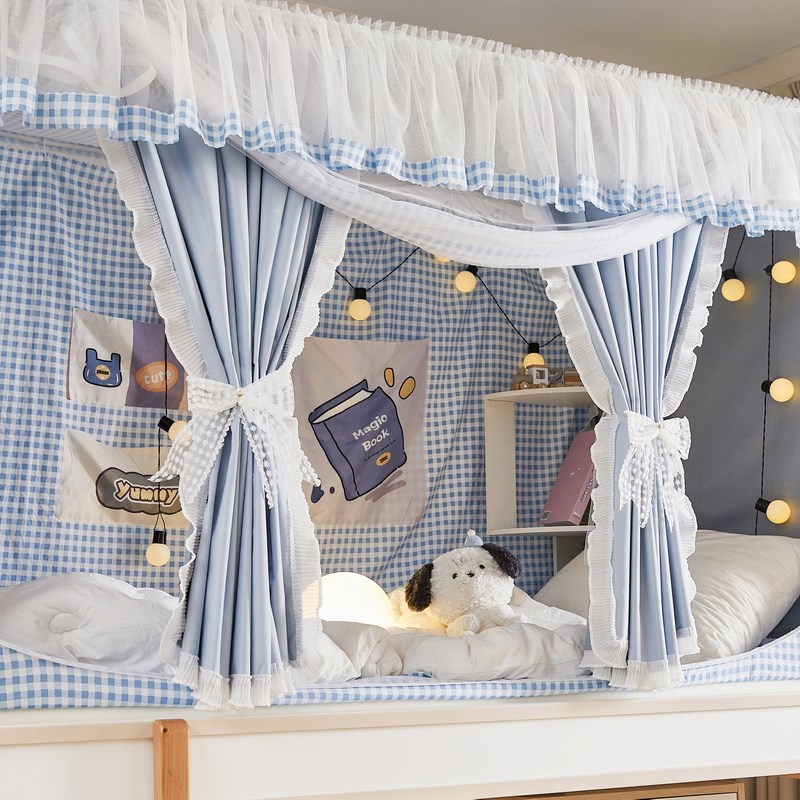 强遮光大学生宿舍蚊帐床帘一体式全包寝室上下铺床幔三开门带支架