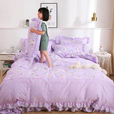 紫色花床单被套四件套纯棉100全棉秋季 小清新四季通用田园小碎花