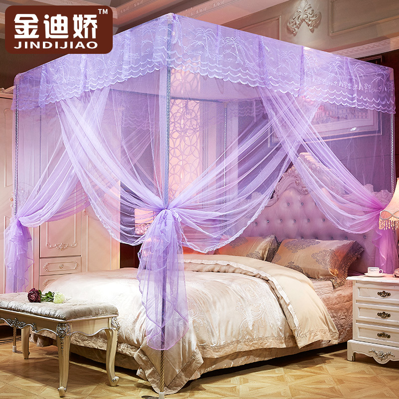 2020新款宫廷伸缩蚊帐家用加密加厚方顶落地1.5m1.8m床支架免安装
