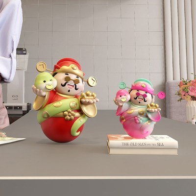 财神爷装饰蛇年摆件不倒翁客厅电视柜布置玄关桌面工位生日礼物
