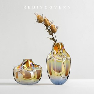 轻奢玻璃花瓶现代简约样板房客厅餐桌玄关电视柜卧室高档装 饰软装