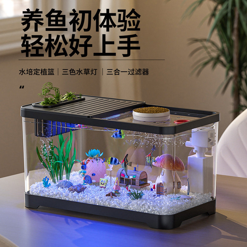2025新款鱼缸过滤制氧一体机小型客厅桌面金鱼缸免换水自循环养鱼
