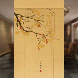 饰竹卷帘 花鸟 印花竹帘卷帘山水图案竹窗帘升降玄关隔断装