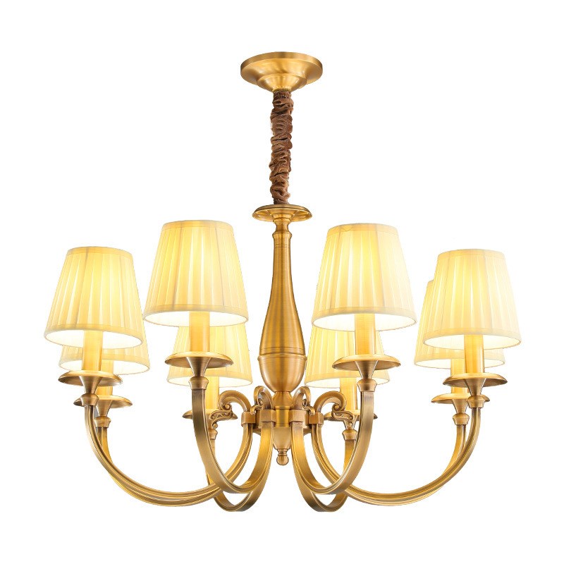 美式乡村简约现代客厅餐厅灯饰欧式复古纯铜布艺灯具简美全铜吊灯